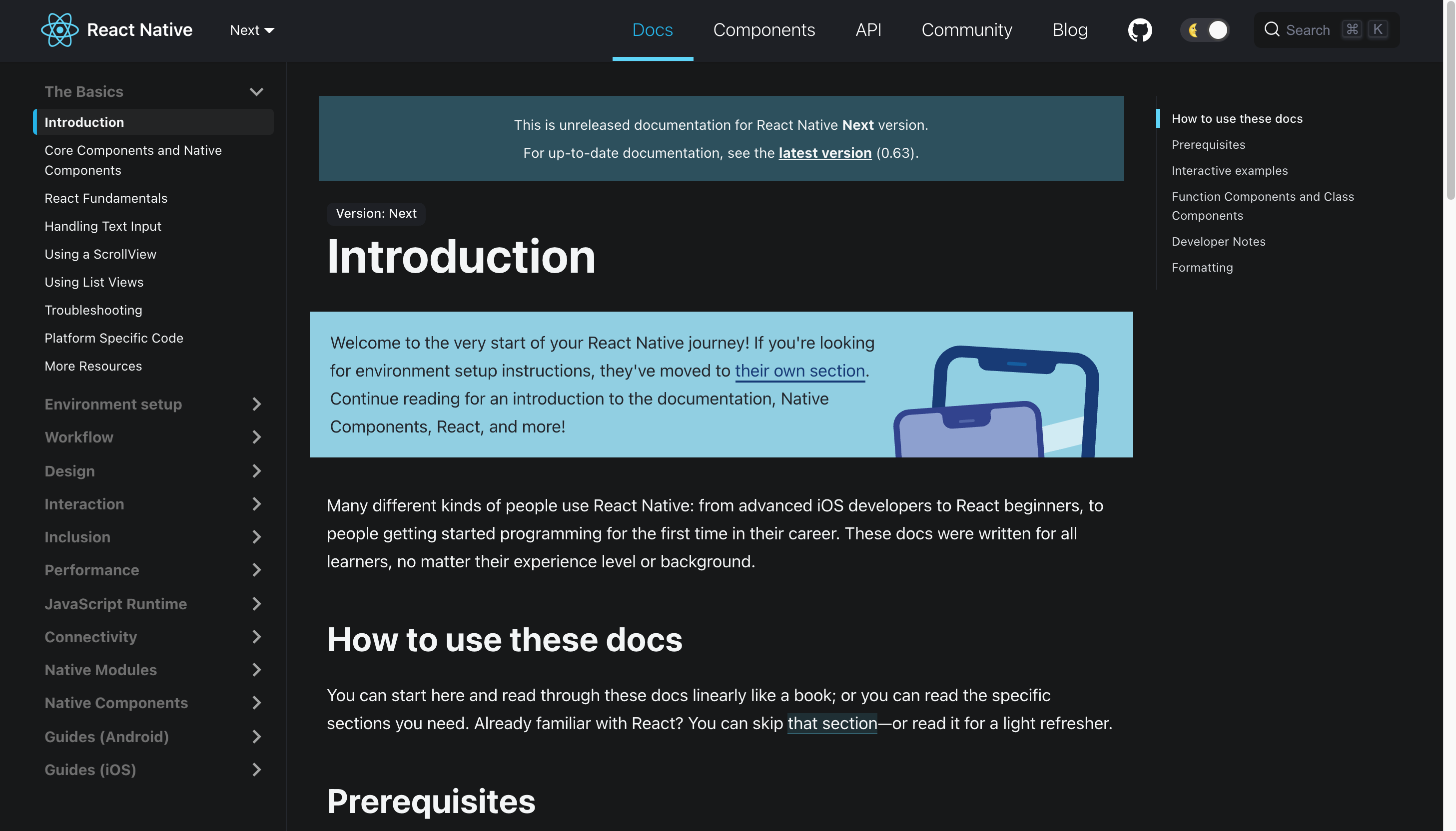 React Native's new website built with Docusaurus v2